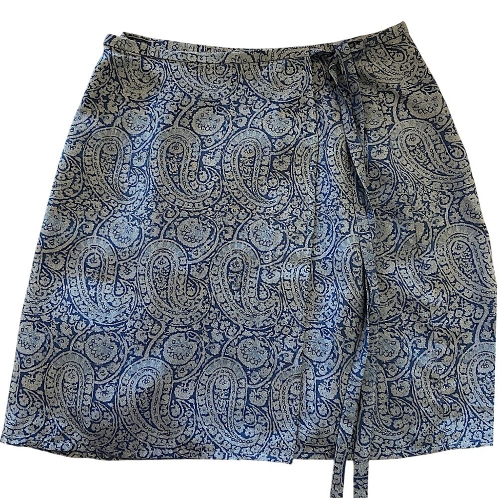 Limited America Silk‎ Wrap Skirt Women Small Blue Paisley Classic Y2K